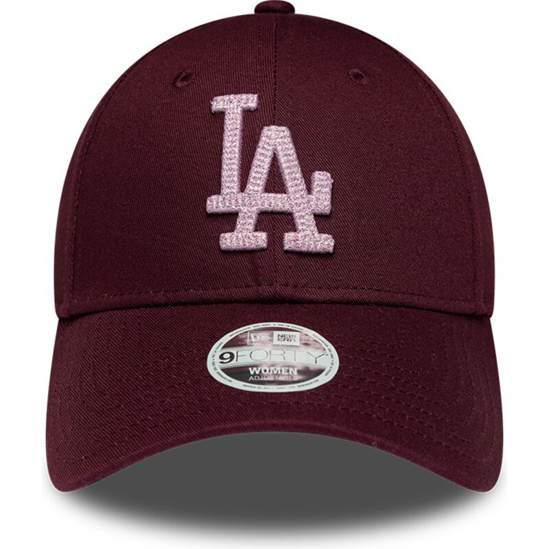 casquette-courbee-grenat-ajustable-pour-femme-avec-logo-rose-9forty-metallic-los-angeles-dodgers-mlb-new-era