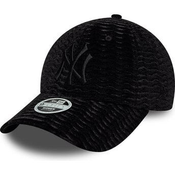 Casquette courbée noire ajustable pour femme avec logo noir 9FORTY Velour New York Yankees MLB New Era