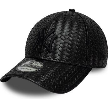 Casquette courbée noire snapback avec logo noir 9FORTY PU Weave New York Yankees MLB New Era