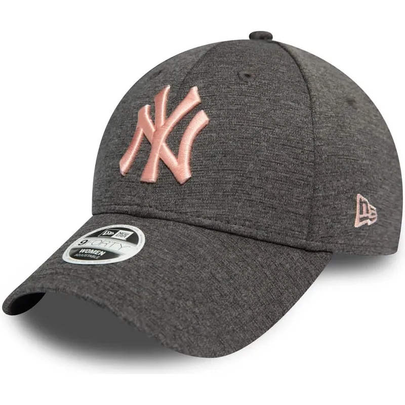 graue-verstellbare-curved-cap-mit-rosa-logo-9forty-tech-jersey-der-new-york-yankees-mlb-von-new-era