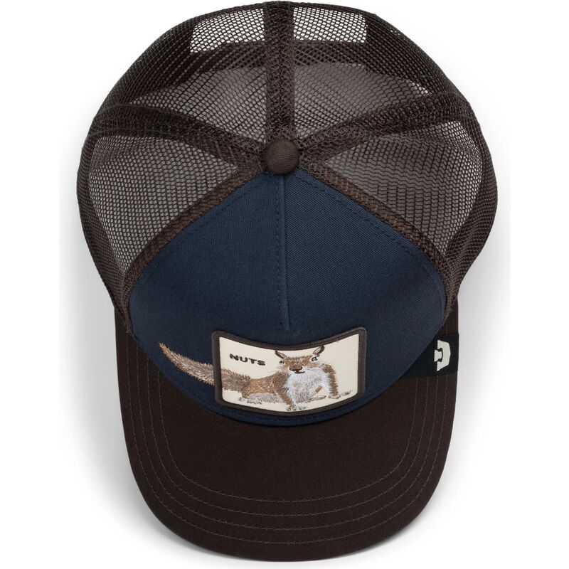 casquette-trucker-marron-et-bleue-marine-ecureuil-over-the-line-squirrel-out-of-bounds-nuts-the-farm-goorin-bros