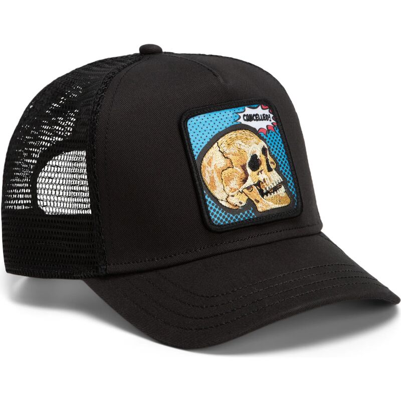 mutzen-gebogen-schwarz-snapback-cancelled-skull-pop-art-strikes-back-the-farm-goorin-bros