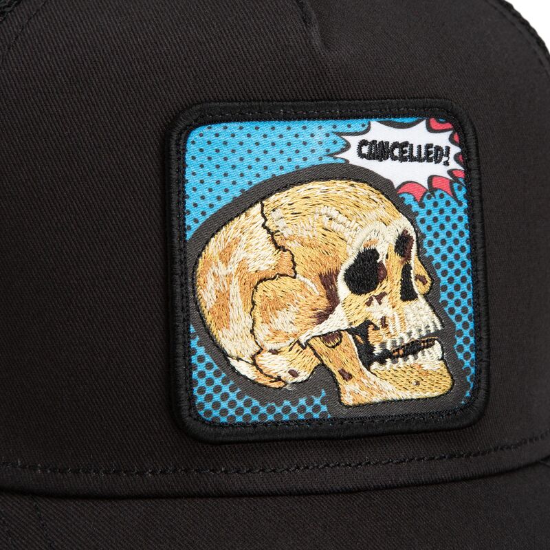 casquette-trucker-noire-crane-cancelled-skull-pop-art-strikes-back-the-farm-goorin-bros