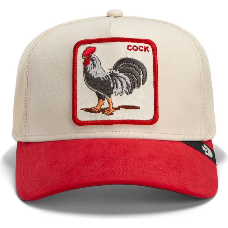 casquette-trucker-rouge-et-beige-coq-the-suede-rooster-microsuede-cock-the-farm-goorin-bros