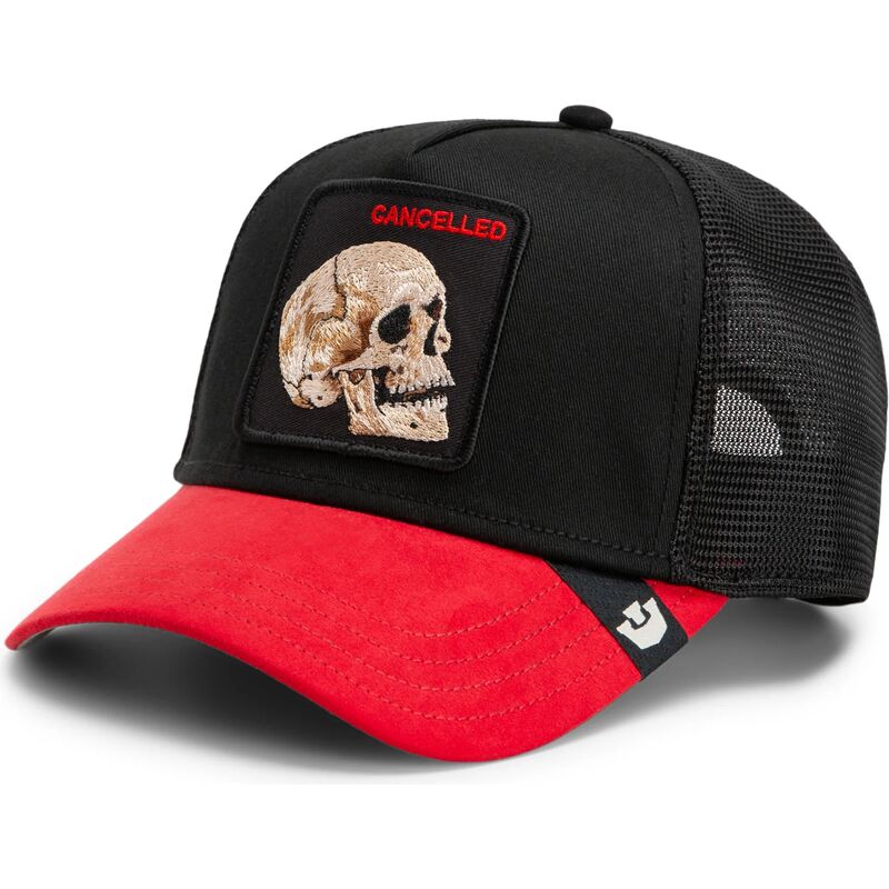 casquette-trucker-noire-et-rouge-crane-cancelled-skull-trucker-microsuede-the-farm-goorin-bros casquette-trucker-noire-et-rouge-crane-cancelled-skull-trucker-microsuede-the-farm-goorin-bros