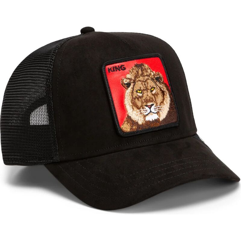 casquette-trucker-noire-et-rouge-lion-re-lionne-rosso-microsuede-king-the-farm-goorin-bros