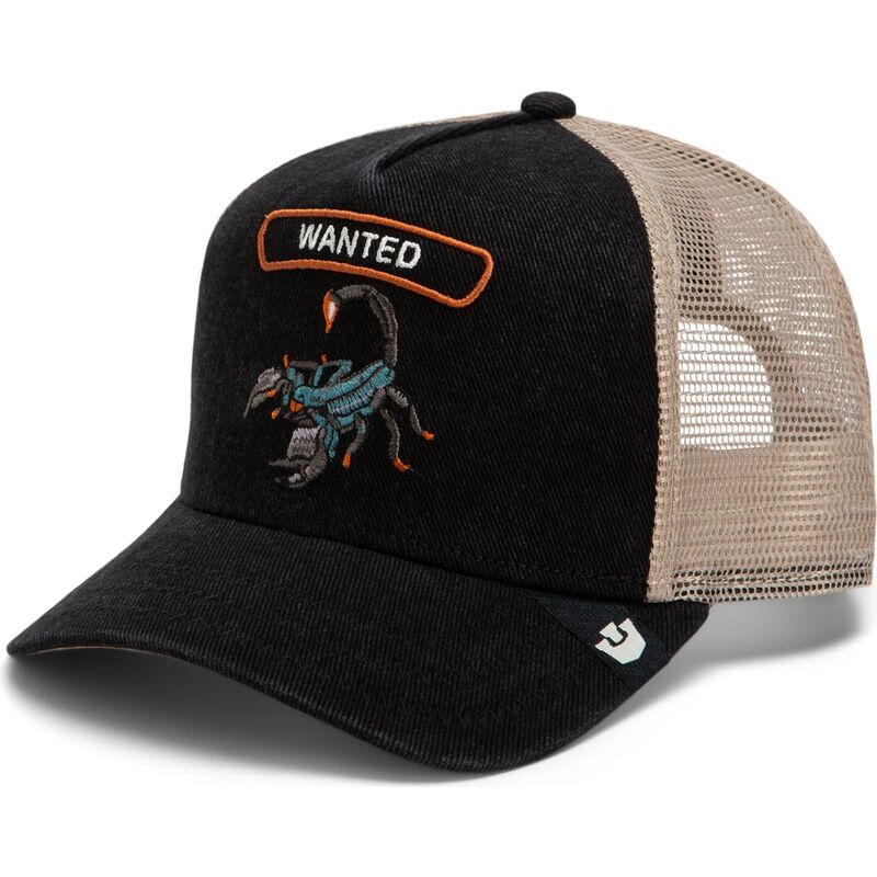 casquette-trucker-noire-et-beige-scorpion-wanted-rocker-denim-after-dark-the-farm-goorin-bros