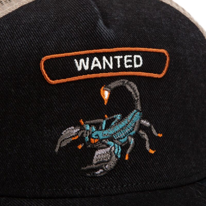 casquette-trucker-noire-et-beige-scorpion-wanted-rocker-denim-after-dark-the-farm-goorin-bros