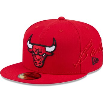 Casquette plate rouge ajustée 59FIFTY Side Script Chicago Bulls NBA New Era