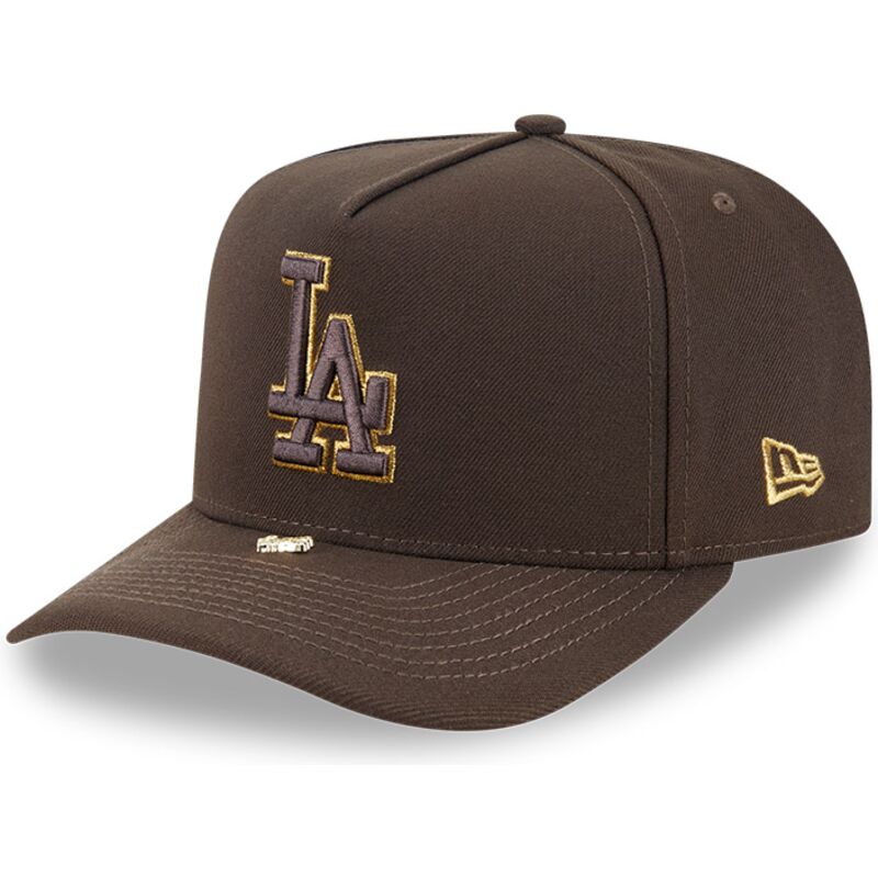 mutzen-gebogen-braun-snapback-9fifty-a-frame-precurved-visor-pin-der-los-angeles-dodgers-mlb-von-new-era
