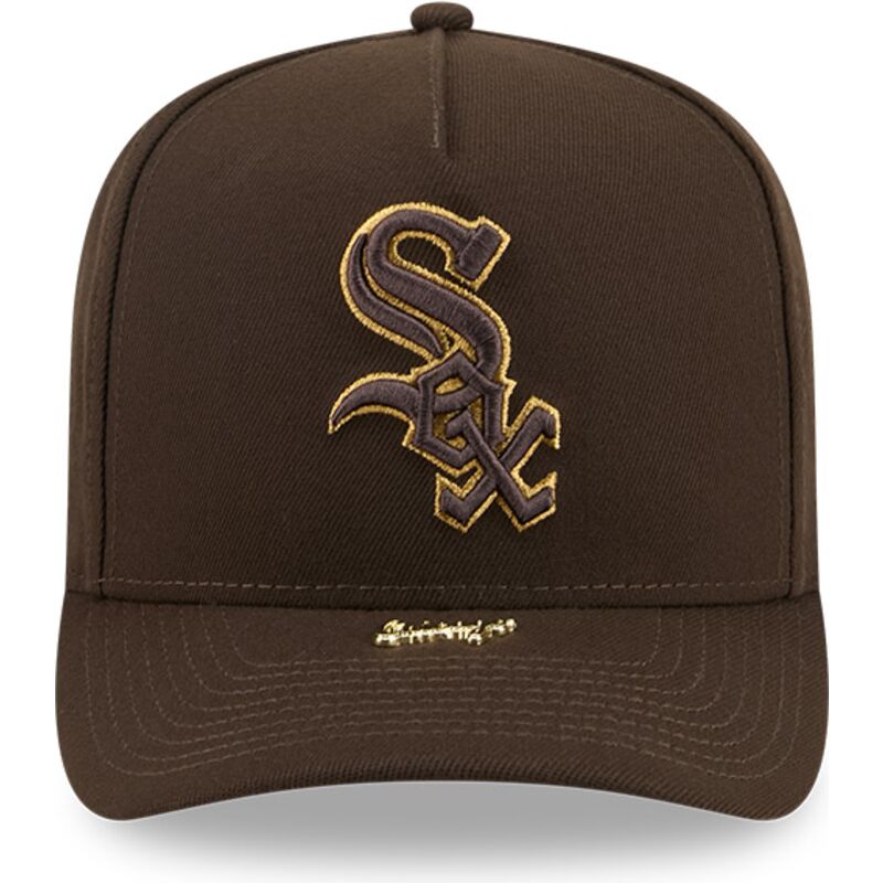 mutzen-gebogen-braun-snapback-9fifty-a-frame-precurved-visor-pin-der-chicago-white-sox-mlb-von-new-era