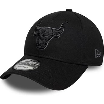 Casquette courbée noire ajustable avec logo noir et grise 9FORTY Team Outline Chicago Bulls NBA New Era