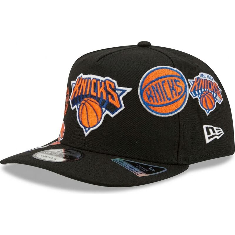mutzen-gebogen-schwarz-snapback-9fifty-a-frame-precurved-multi-patches-der-new-york-knicks-nba-von-new-era