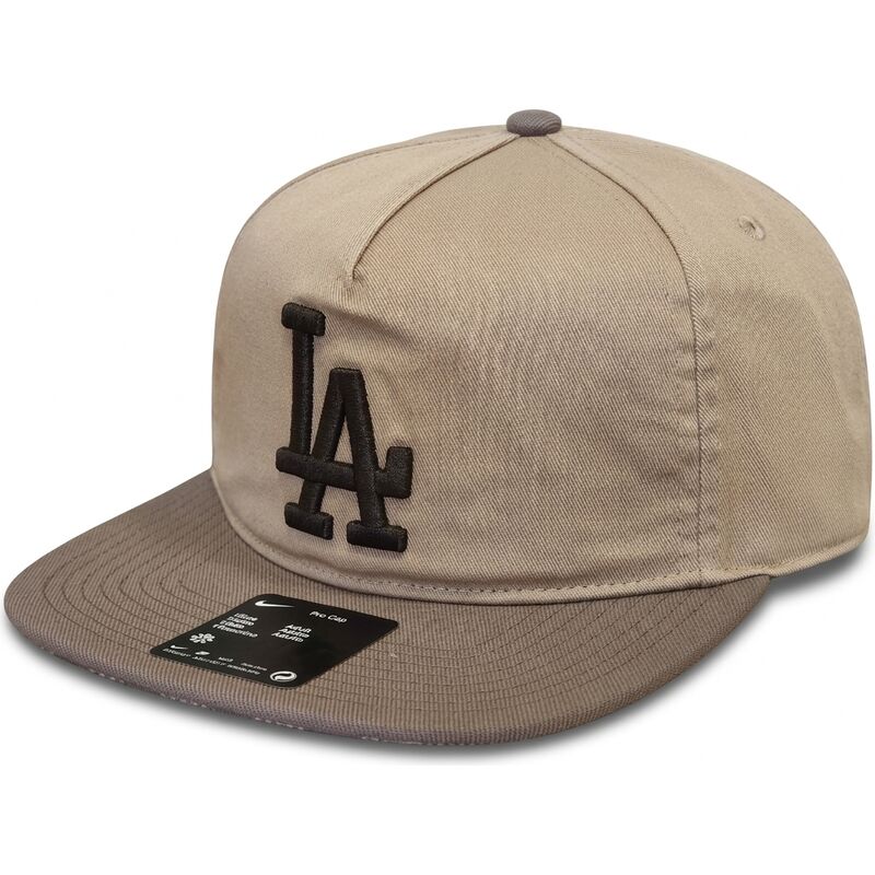 casquette-plate-beige-et-marron-ajustable-pro-unstructured-5-panel-los-angeles-dodgers-mlb-nike