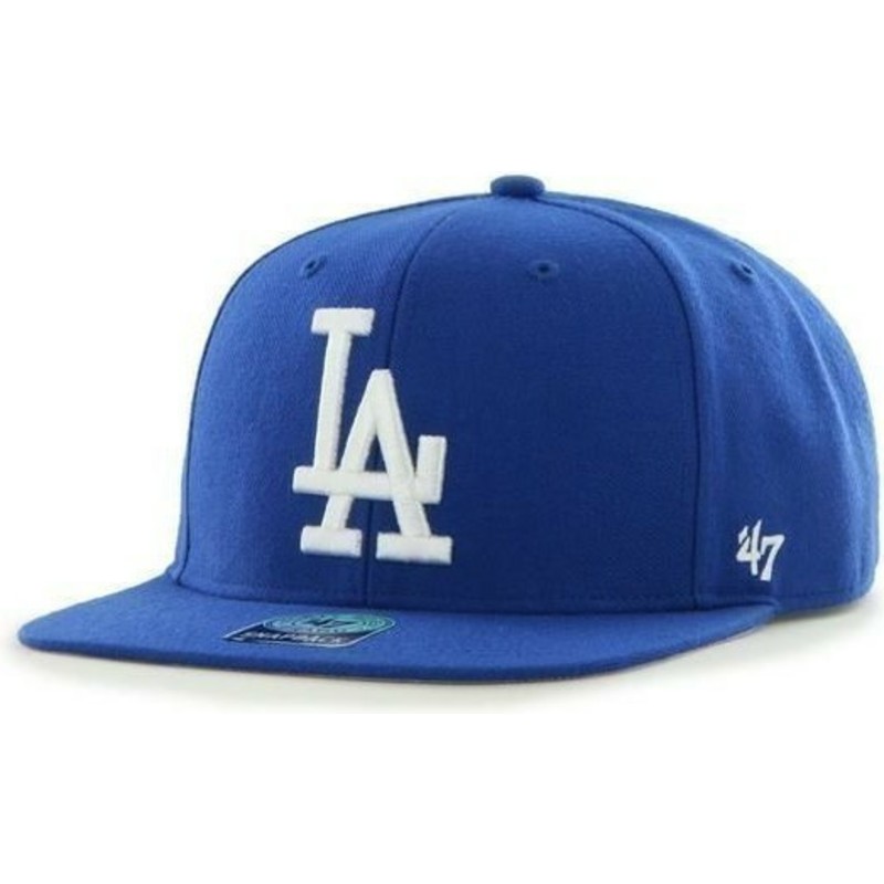 47-brand-flat-brim-side-logo-mlb-los-angeles-dodgers-smooth-blue-snapback-cap