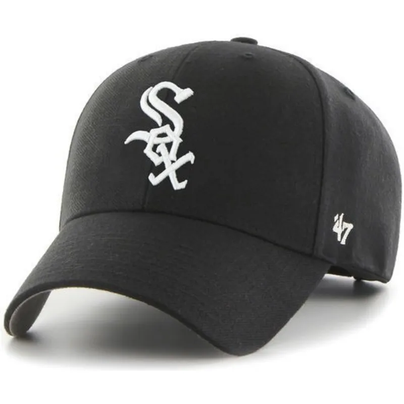 schwarze-kappe-mit-gebogenem-schirm-von-mlb-chicago-white-sox-von-47-brand schwarze-kappe-mit-gebogenem-schirm-von-mlb-chicago-white-sox-von-47-brand
