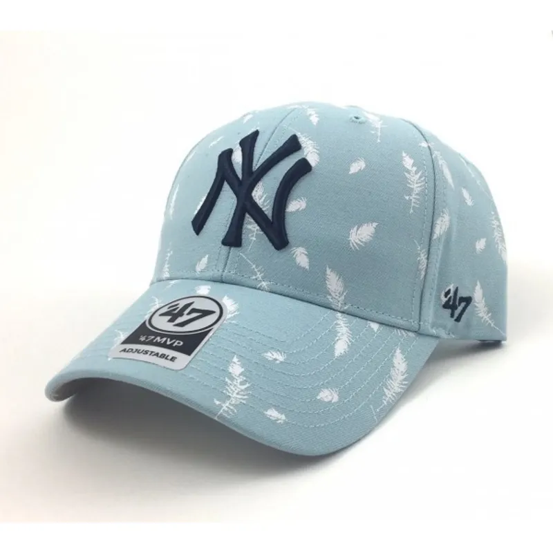 mutzen-gebogen-blau-verstellbares-band-estampado-de-plumas-der-new-york-yankees-mlb-von-47-brand