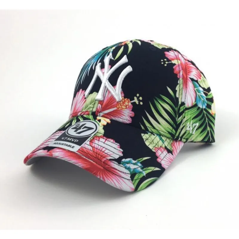 mutzen-gebogen-multicolor-verstellbares-band-estampado-de-flores-der-new-york-yankees-mlb-von-47-brand